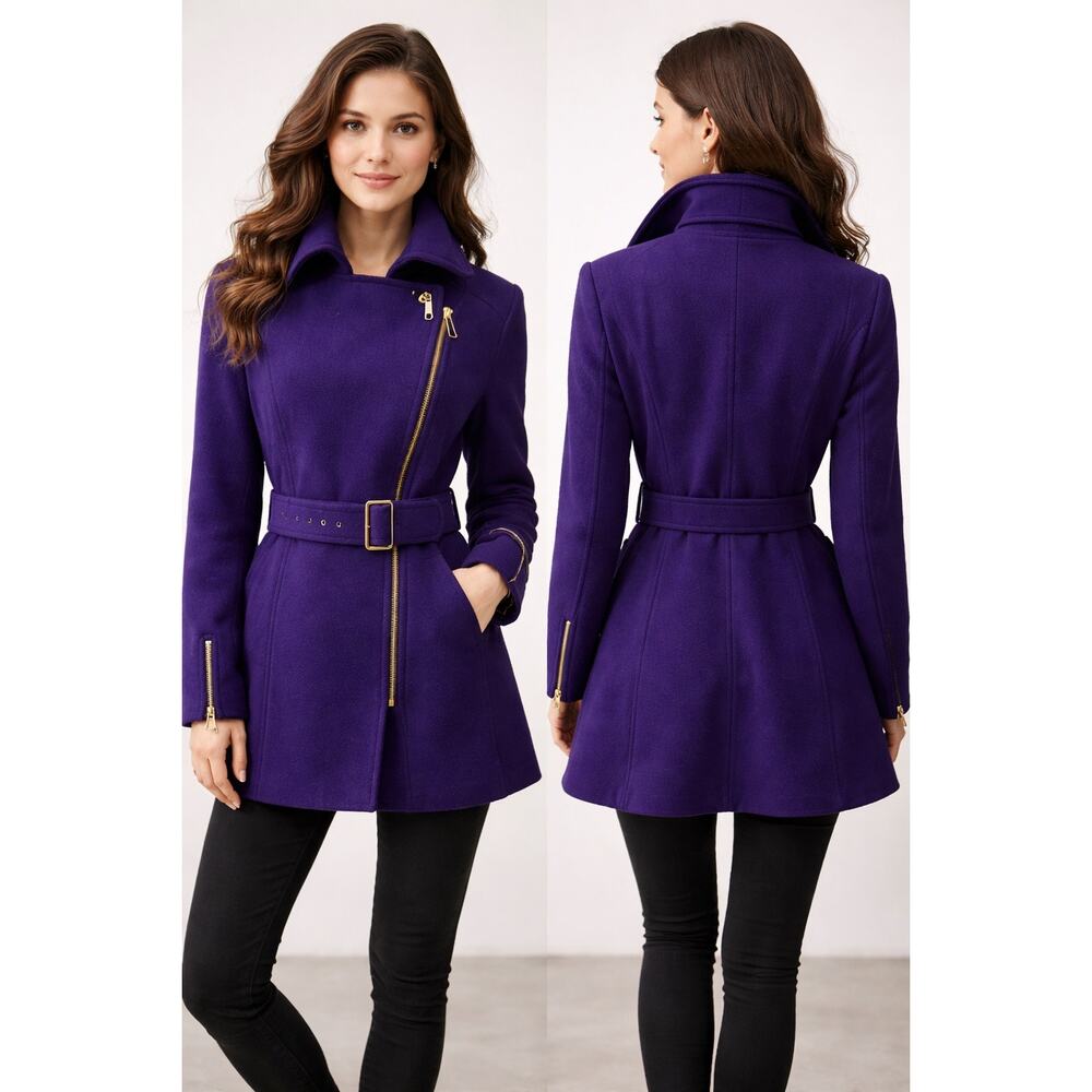 Kenneth Cole New York Purple Wool Blend Coat with Belt – Women’s XL